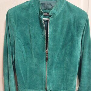 Ideology Emerald Green Suede Leather Cropped Moto Jacket Women's Size Medium
